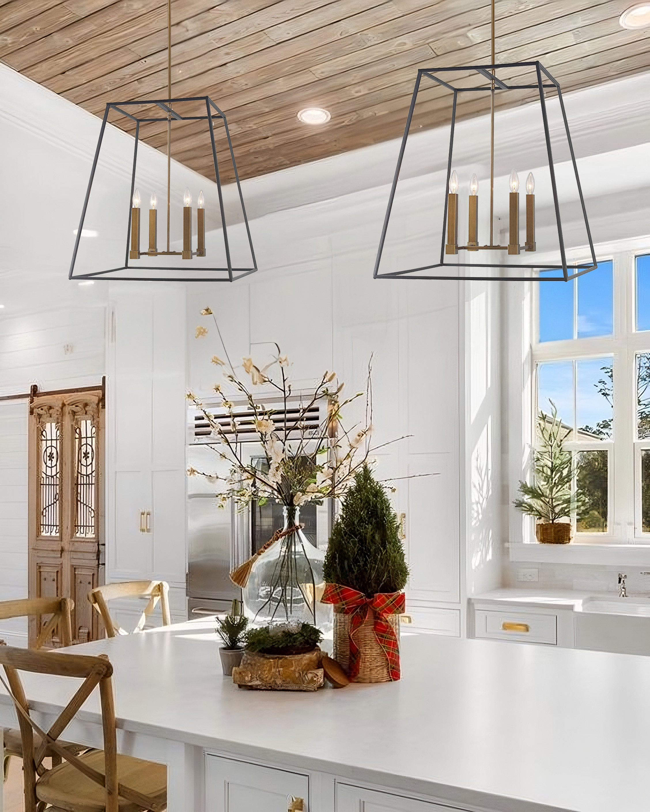 Laurel Foundry Modern Farmhouse 4 Light Large Open Frame Foyer Lantern in Transitional Industrial Style Geometric Pendant Lamp Reviews Wayfair